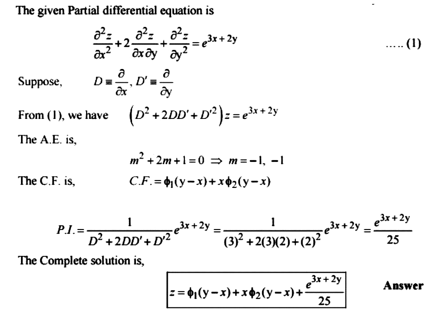 Solve The Linear Partial Differential Equation 2z X 2 2 2z X Y 2z Y 2 E 3x 2y Mathematics 2 Question Answer Collection